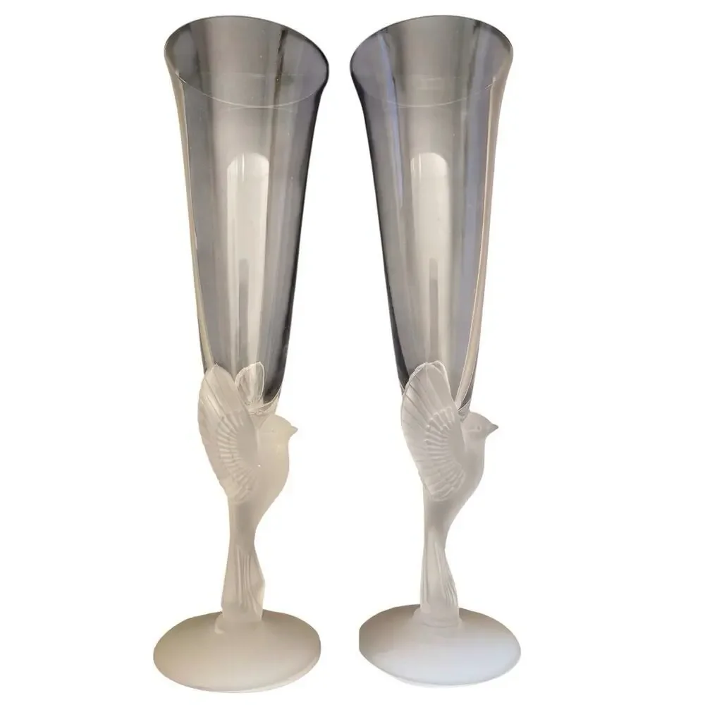 Sasaki Crystal Flute Stemware Champagne Wedding Toast Dove Wings A2923-14-2 NIB
